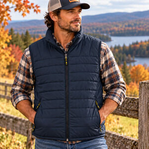 Hawke & Co Sport Mens Large Blue Quilted Puffer Vest Full Zip Outdoor